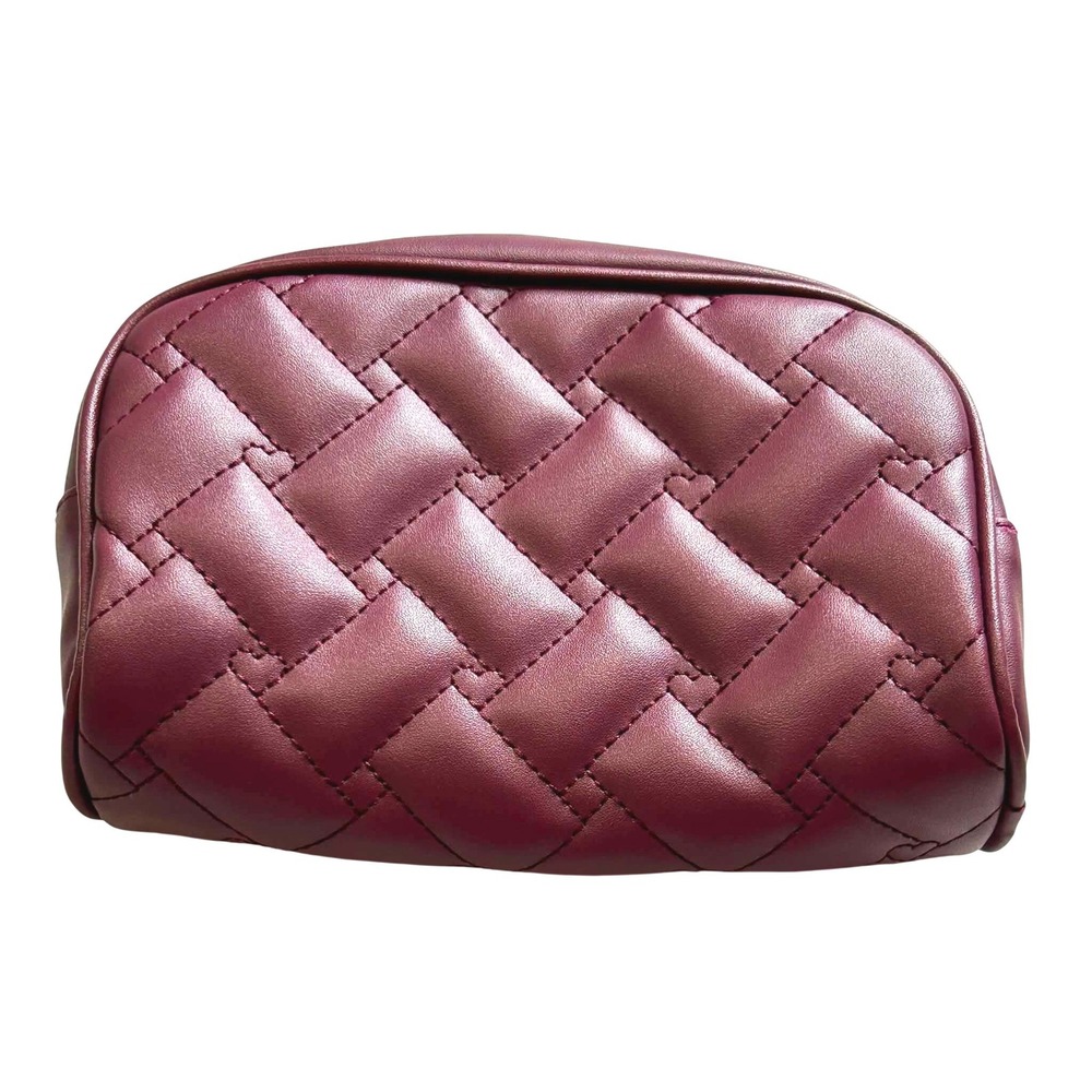 Betsey Johnson Quilted Heart Cosmetic Bag Burgundy Faux Leather Makeup Pouch